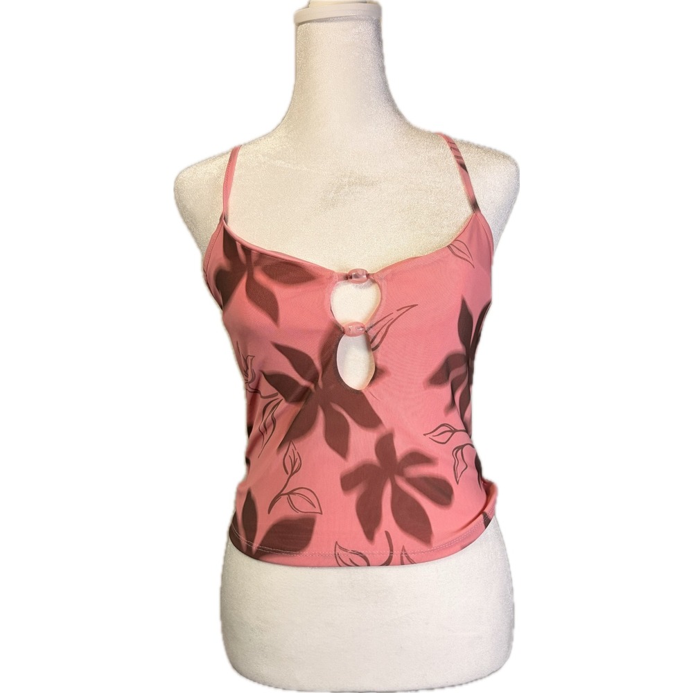 NWT Y2K Pink Floral Cami Keyhole Cutout Small Flirty Romantic